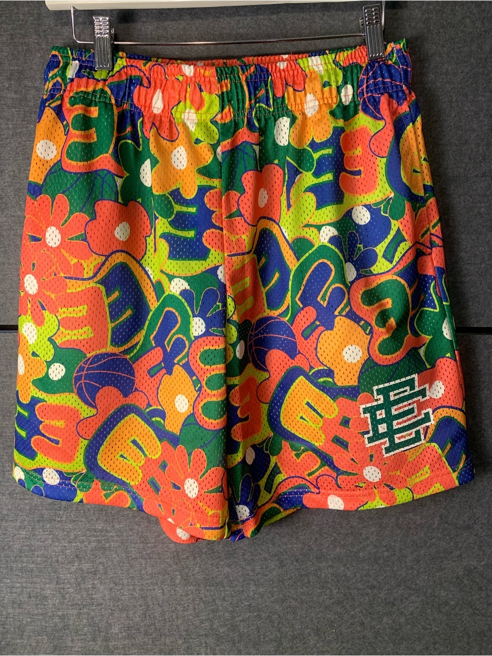Eric Emanuel Floral Graphic Athletic Shorts - Green, Orange, Blue, Yellow